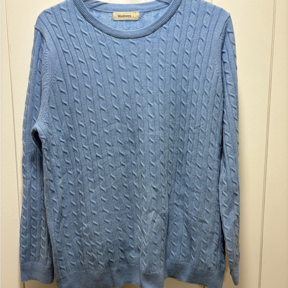 Woolovers Cashmere Merino Wool Cable Knit Crew Neck Sweater Size Large Jumper